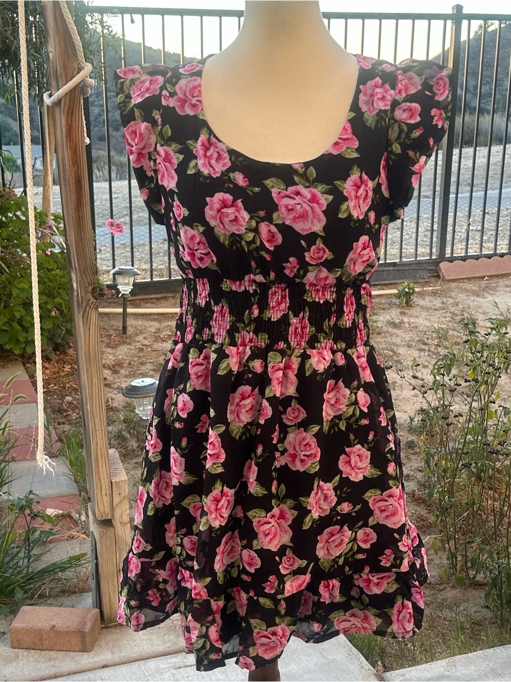 2010s Feathers Black Outfit with Pink Floral Accents